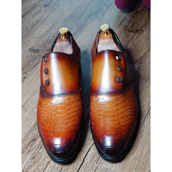 Lavorazione Blake Tan Patina Dress Shoes Mens 10 EU 43 Bespoke Italian Loafers main image 6